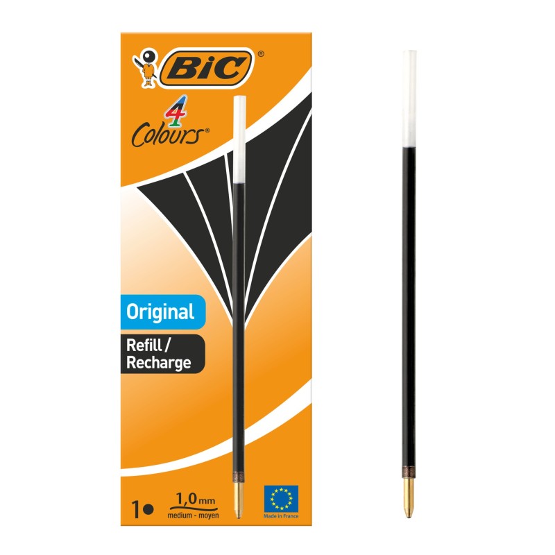 BIC Recharge d'encre pour stylo à bille 4 couleurs pointe moyenne 1 mm - Encre noire