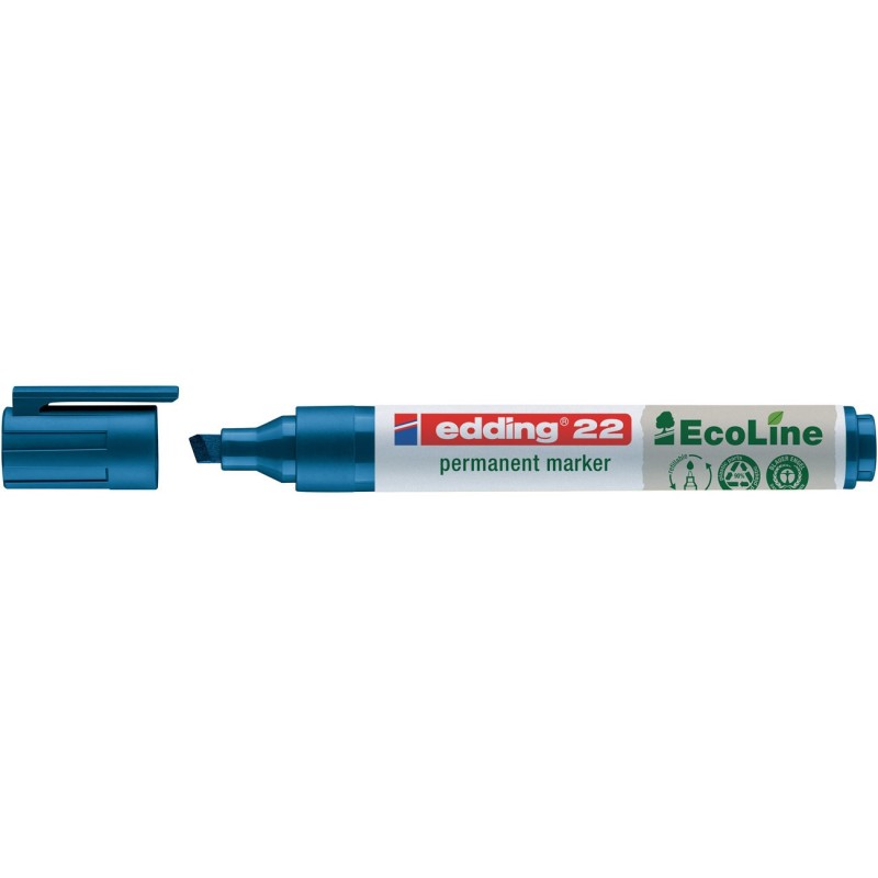 edding 22 EcoLine Marqueur permanent - 90% de plastique recyclé - pointe biseautée 5 mm bleu