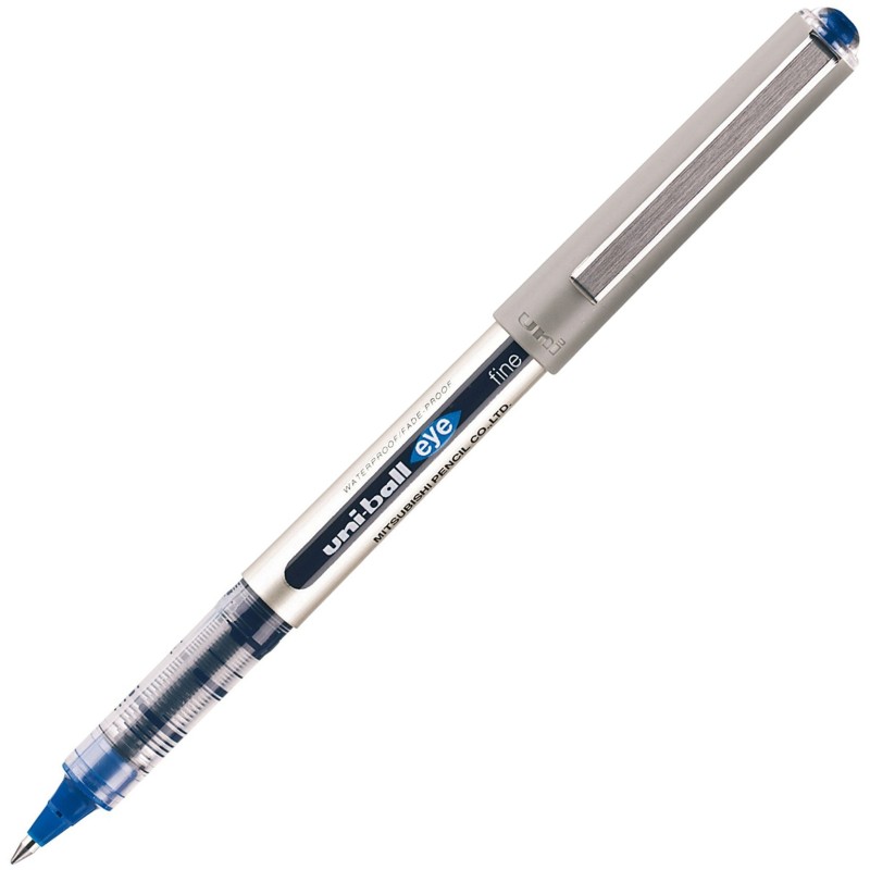 Uni Stylo roller Eye pointe fine - corps en polypropylène argenté encre bleue