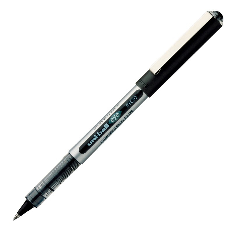 Uni Stylo roller Eye UB 150 pointe fine - corps en polypropylène argenté, encre noire
