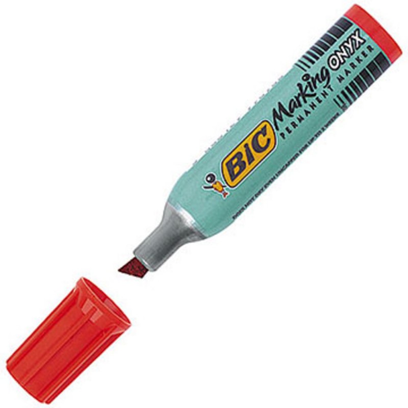 BIC Marking Onyx 1481 - Marqueur permanent pointe biseautée trait 2,7 à 6,2 mm - Rouge