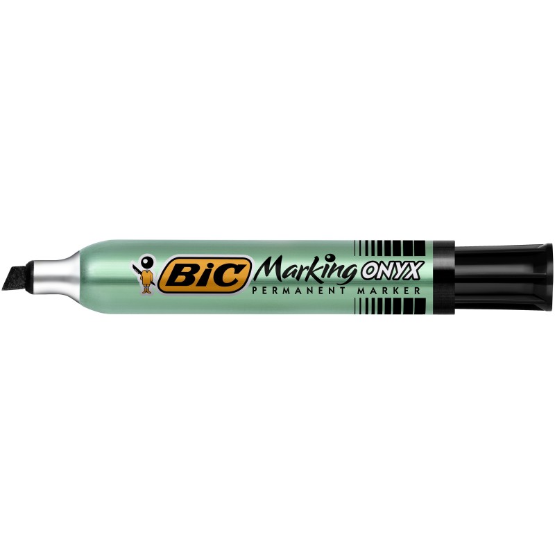 BIC Marking Onyx 1591 - Marqueur permanent corps métal de double capacité, Pointe biseautée largeur de trait 2,7 à 6,2 mm - Noir