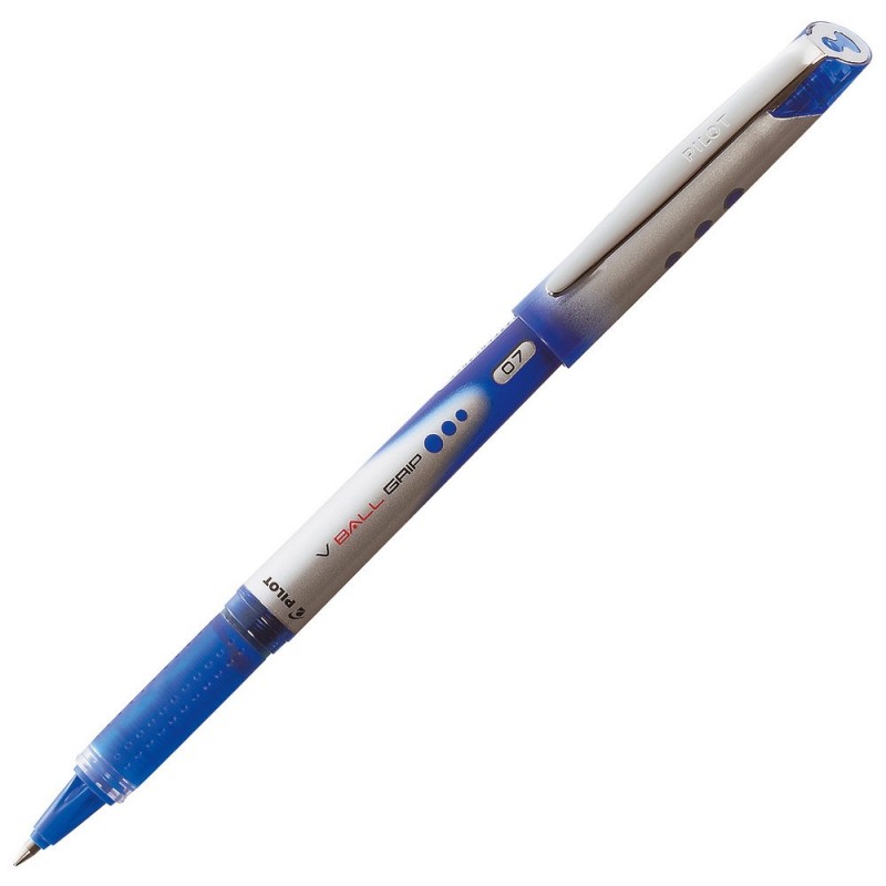 Pilot Stylo roller, V Ball Grip, pointe fine (0,7 mm), avec zone de préhension, corps bleu, encre bleue