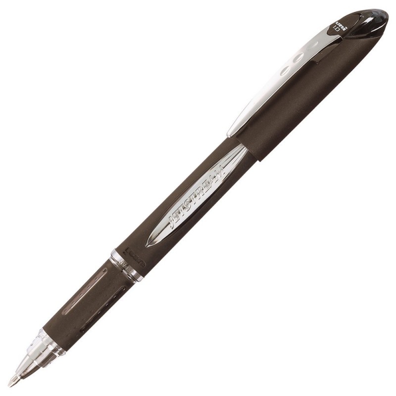 Uni Roller Jetstream pointe moyenne de 1 mm - corps noir avec zone de préhension encre noire