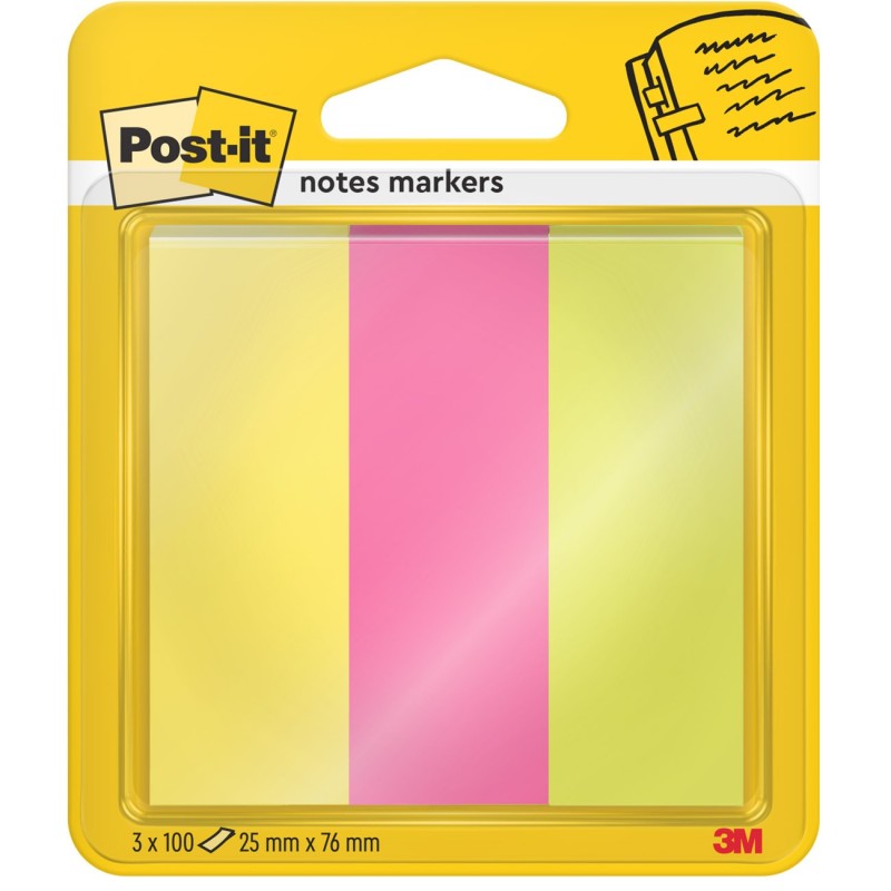Post-it Autocollants taille moyenne 25 x 76 mm assorties fluo couleurs 3 x 100 paquet 671-3