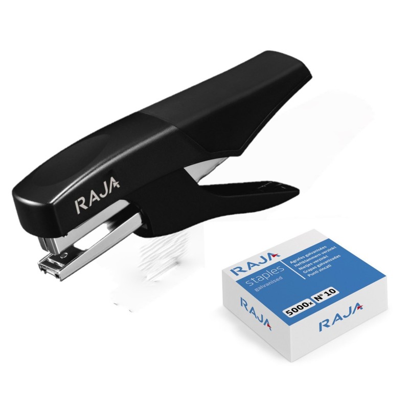 RAJA Pince Agrafeuse - Agrafes N° 10 - Capacité 10 feuilles - Noir - Pack + 5000 agrafes