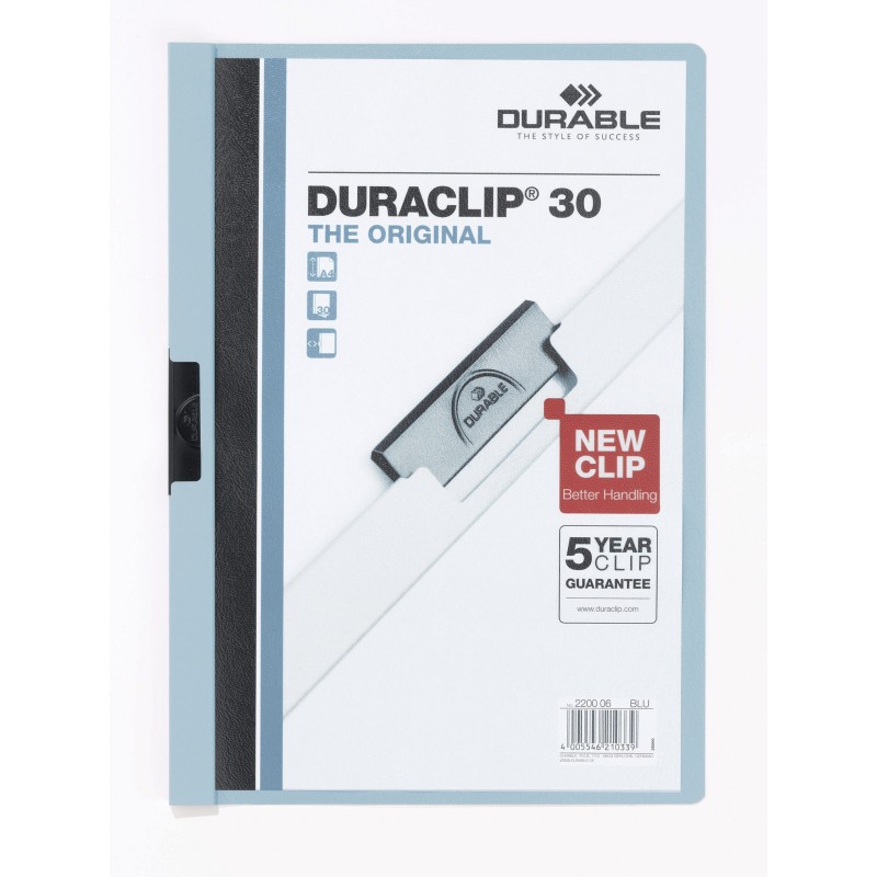 Durable Chemise à clip A4 Duraclip en PVC - 30 feuilles - Bleu clair