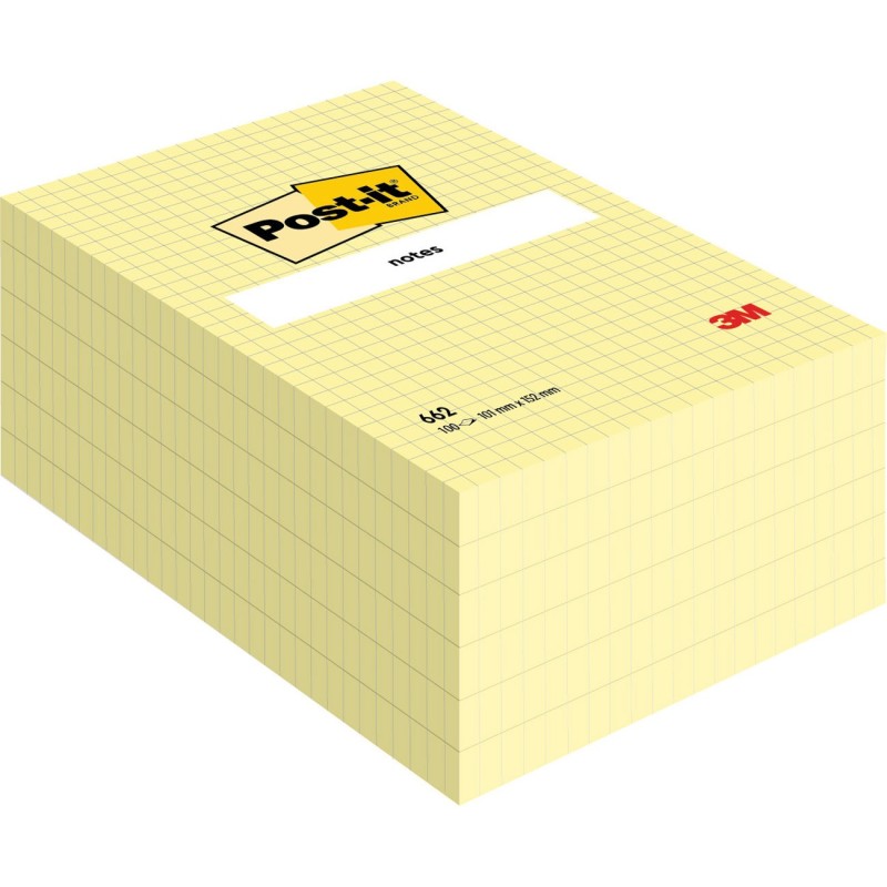 Post-it Notes Repositionnables quadrillées rectangle Jaune 102 x 152 mm - lot 6 blocs 100 Feuilles
