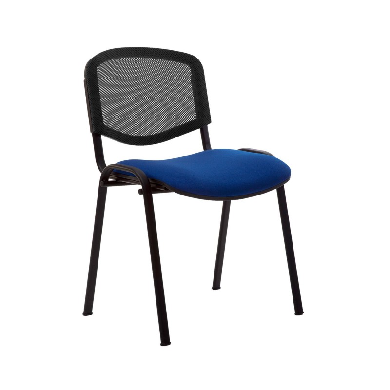 Chaise de réunion et visiteur First Maille filet noire assise Bleue - Pieds noir