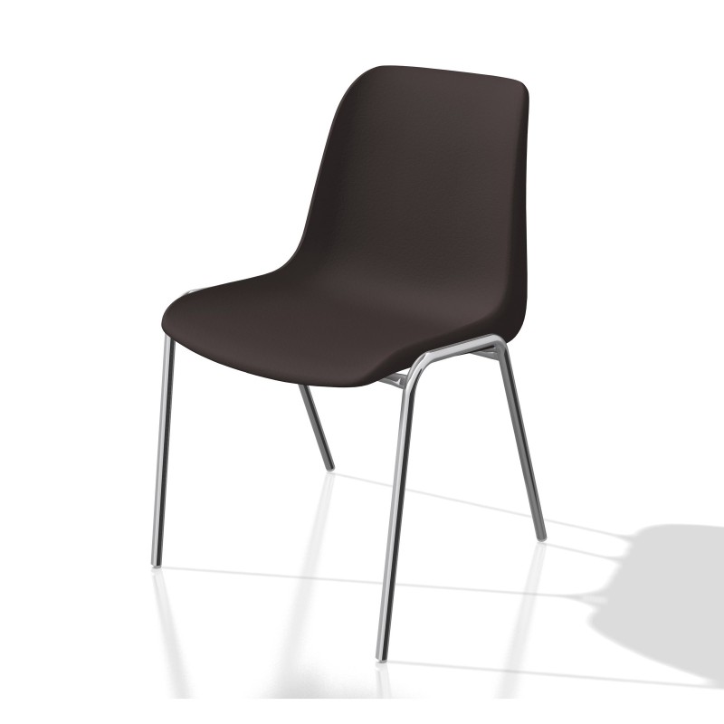 Chaise collectivité Coque universelle - Polypropylène - Brun - Pieds métal chromé