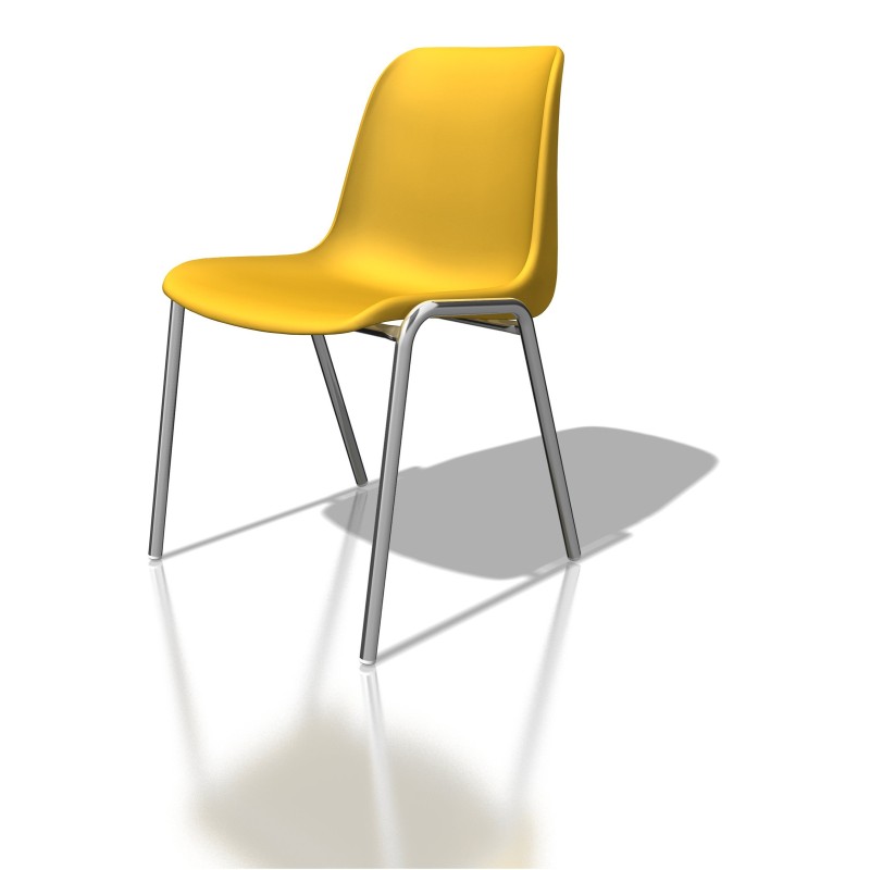 Chaise collectivité Coque universelle - Polypropylène - Jaune - Pieds métal chromé