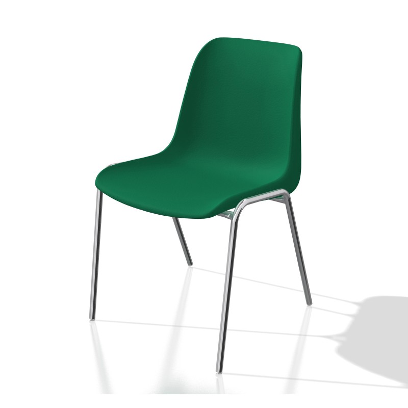 Chaise collectivités Coque universelle - Polypropylène - Vert - Pieds métal chromé