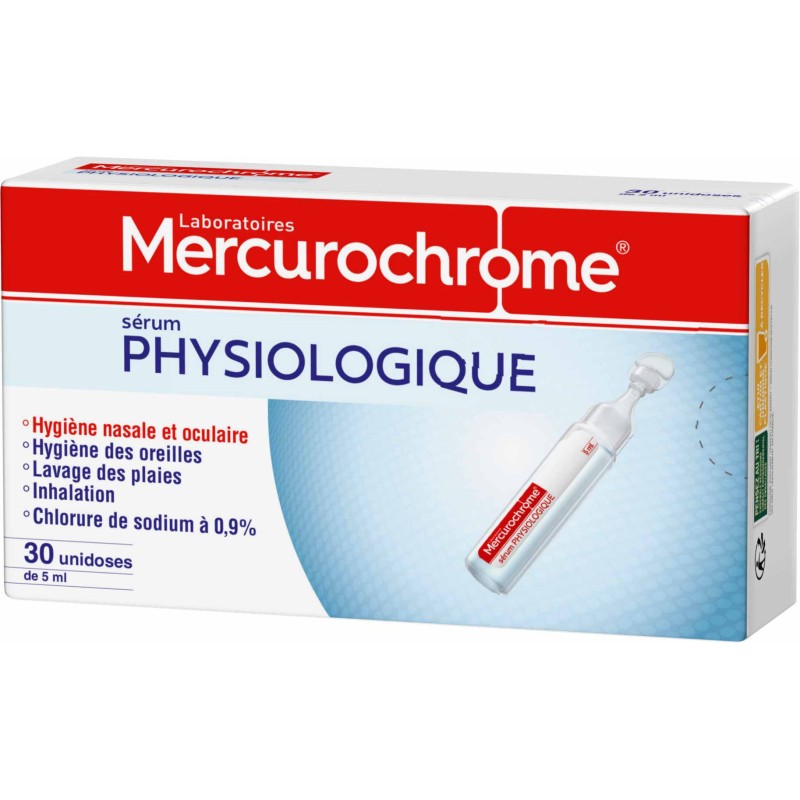 Mercurochrome Sérum physiologique Unidoses - Boite de 30 doses de 5 ml