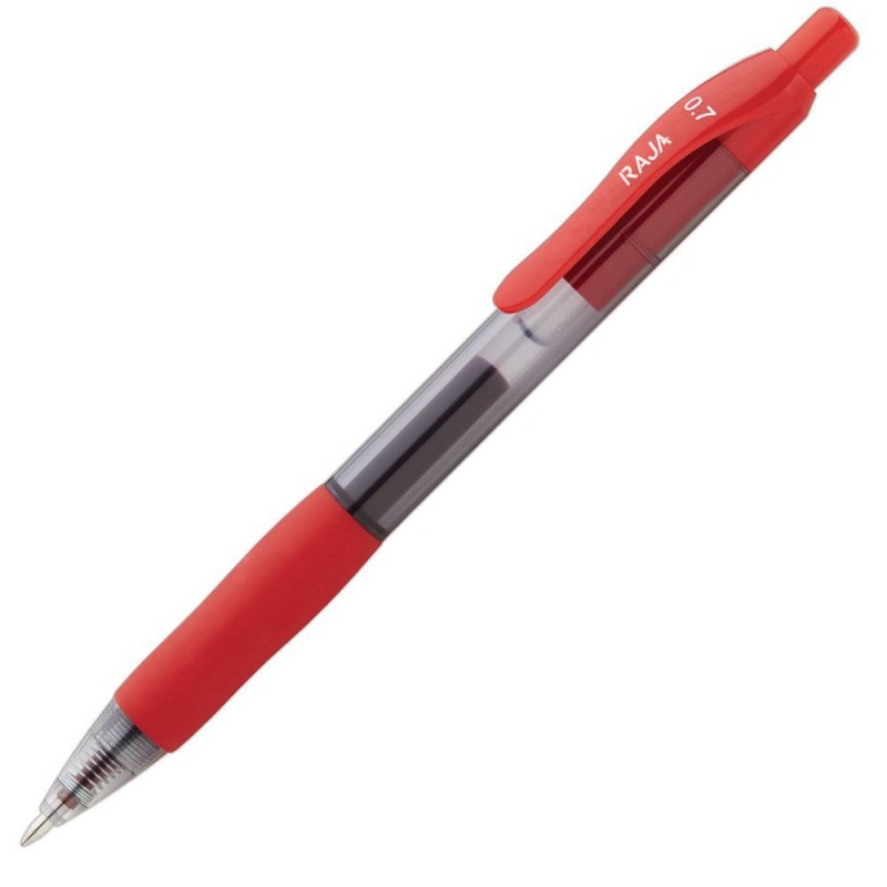 RAJA Stylo à encre gel rétractable pointe moyenne 0,7 mm avec grip de préhension - Rouge