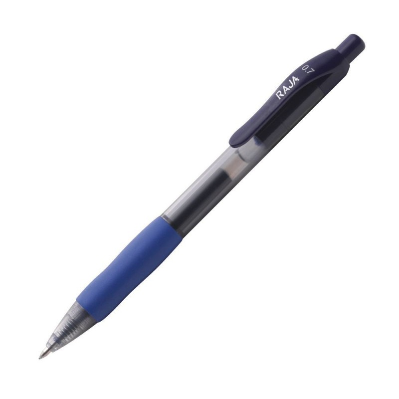 RAJA Stylo à encre gel rétractable pointe moyenne 0,7 mm avec grip de préhension - Bleu