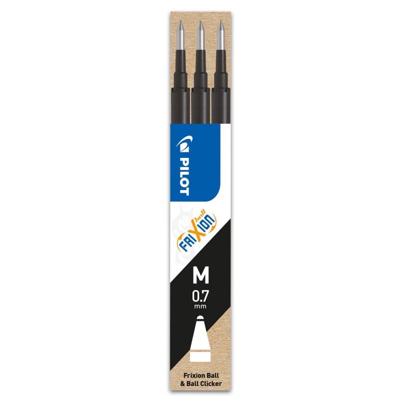Pilot Recharge pour stylo roller encre gel effaçable FriXion Ball et FriXion Clicker pointe moyenne 0,7 mm noir - Pochette de 3