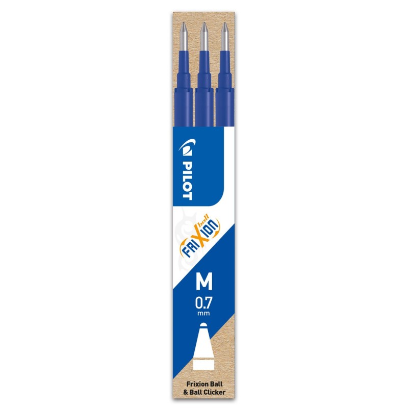 Pilot Recharge pour stylo roller encre gel effaçable FriXion Ball et FriXion Clicker pointe moyenne 0,7 mm bleu - Pochette de 3