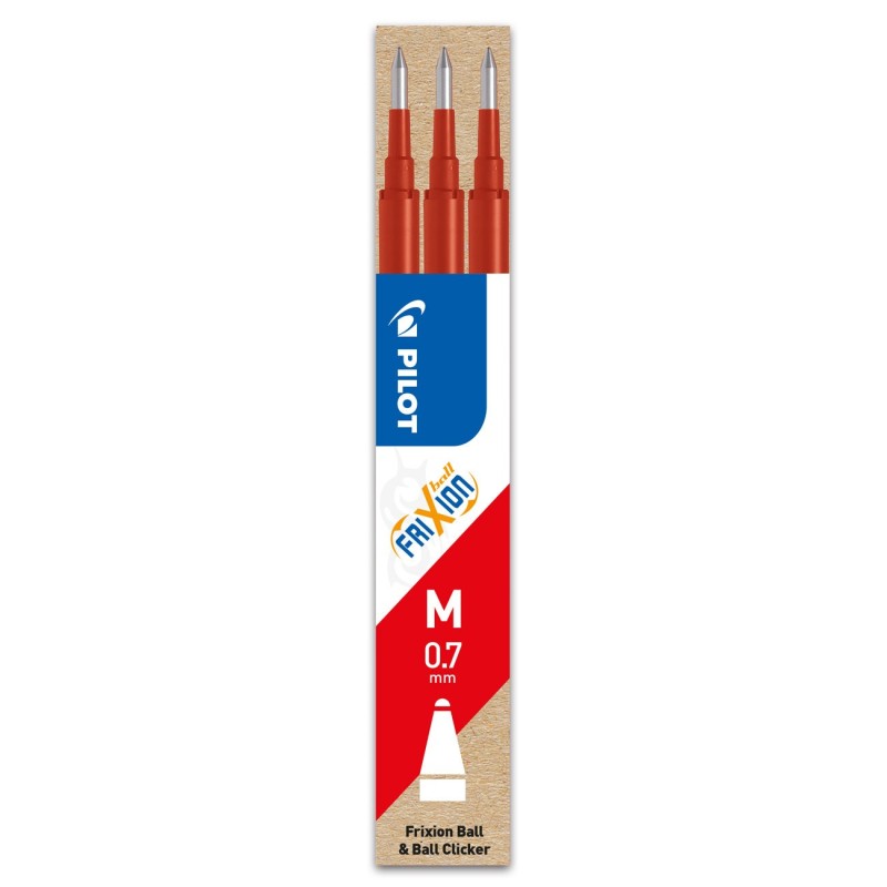 Pilot Recharge pour stylo roller encre gel effaçable FriXion Ball et FriXion Clicker pointe moyenne 0,7 mm rouge - Pochette de 3