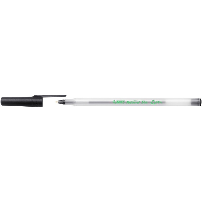 BIC Stylo bille, Ecolutions Round Stic, pointe moyenne (1 mm), corps blanc, encre noire