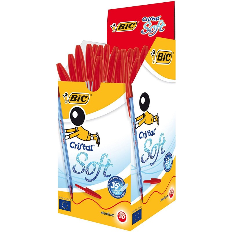 BIC Cristal Soft Stylo bille à capuchon pointe large 1,2 mm rouge