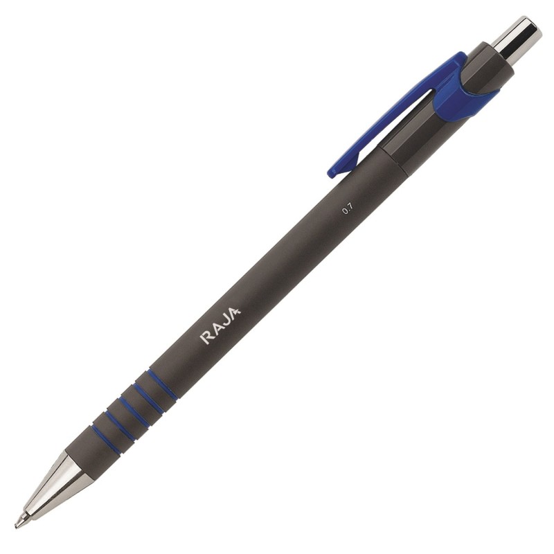 RAJA Confort RT - Stylo bille rétractable pointe moyenne 0,7 mm - Bleu
