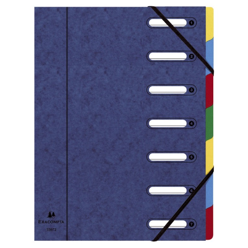 Exacompta Trieur à élastiques Harmonika à fenêtres - véritable carte lustrée - 7 divisions - Bleu