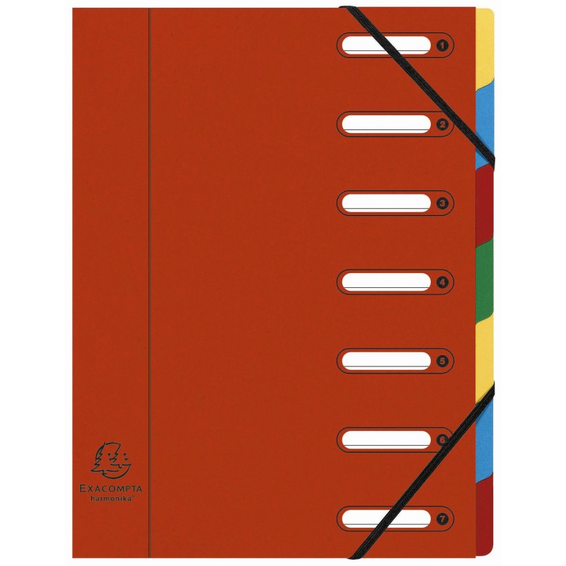 Exacompta Trieur à élastiques Harmonika à fenêtres - véritable carte lustrée - 7 divisions - Rouge