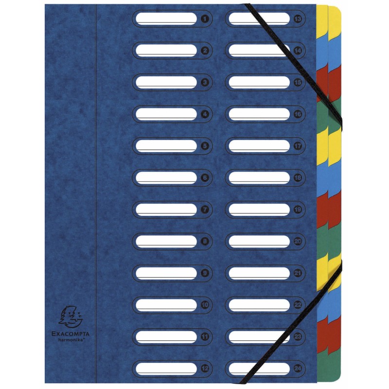 Exacompta Trieur à élastiques Harmonika à fenêtres - véritable carte lustrée - 24 divisions - Bleu