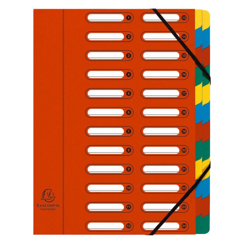 Exacompta Trieur à élastiques Harmonika à fenêtres - véritable carte lustrée - 24 divisions - Rouge