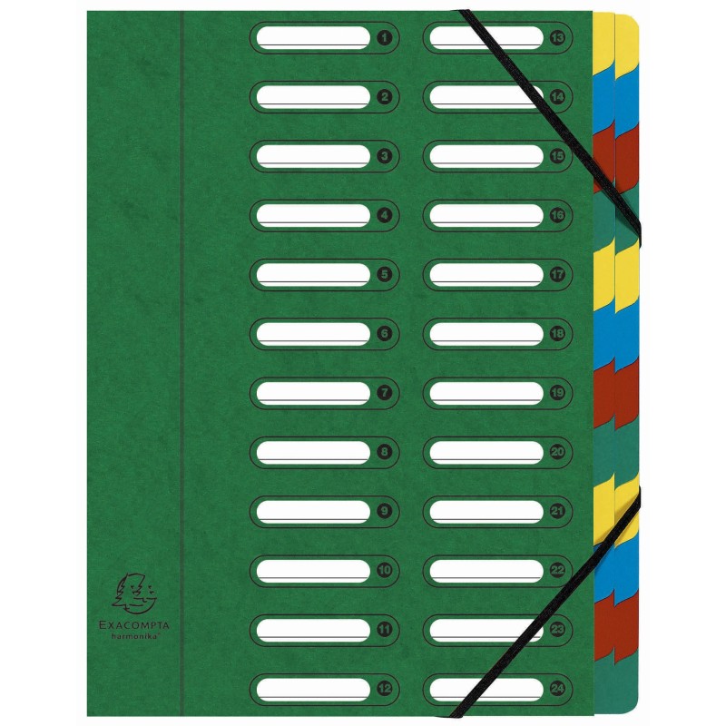 Exacompta Trieur à élastiques Harmonika à fenêtres - véritable carte lustrée - 24 divisions - Vert