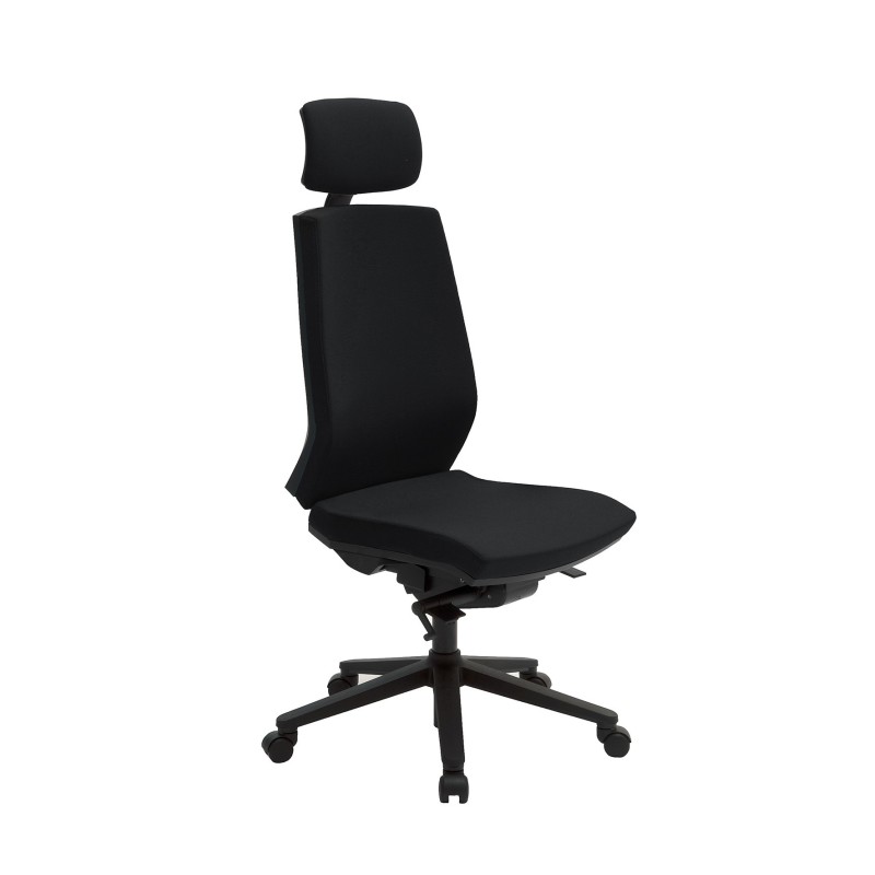 Siège de bureau Mathilde Tissu polyester Noir Hauteur réglable - Dossier Appuie-tête Roulettes