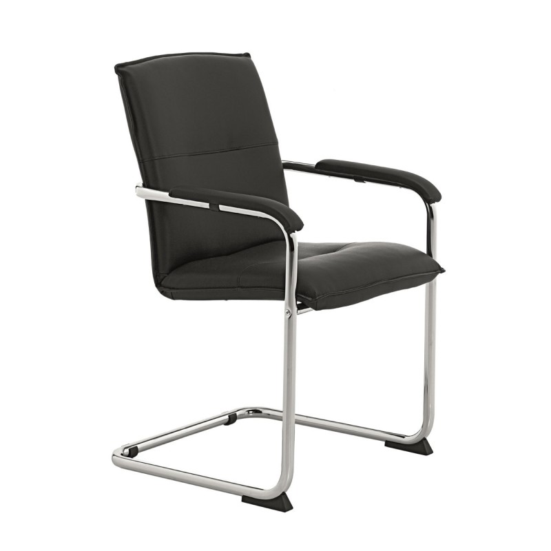 Fauteuil visiteur Silla Croûte de cuir et métal chromé Noir - Dossier