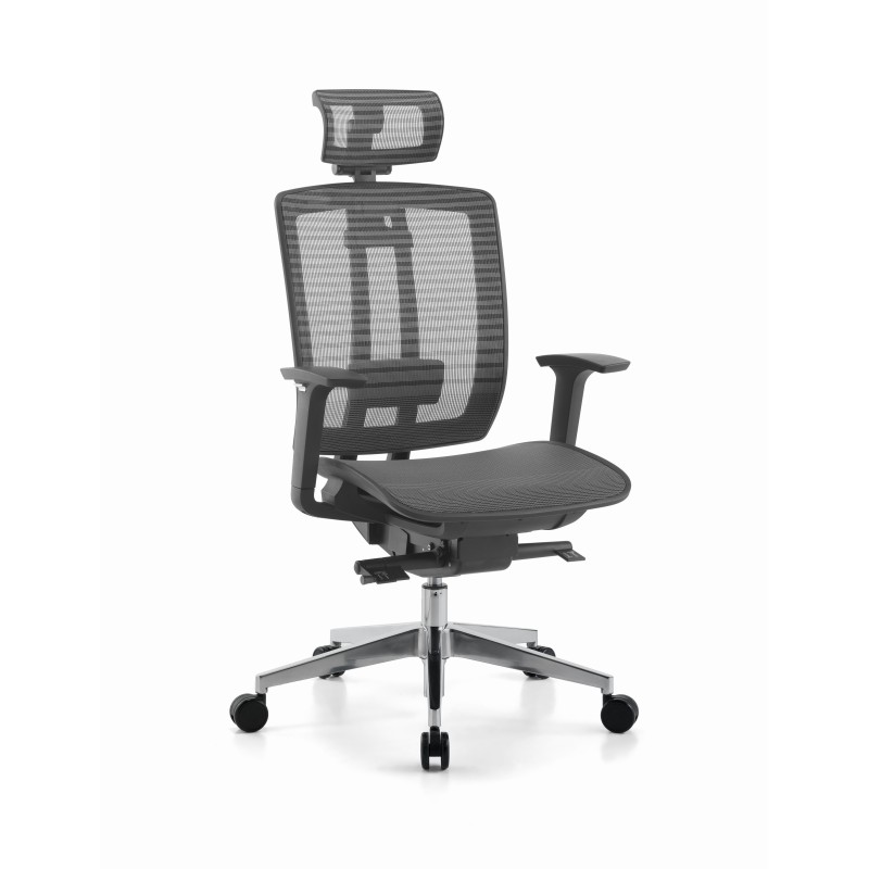 Fauteuil de bureau AIR ONE Maille Noir Hauteur réglable - Accoudoir Dossier Appuie-tête Roulette