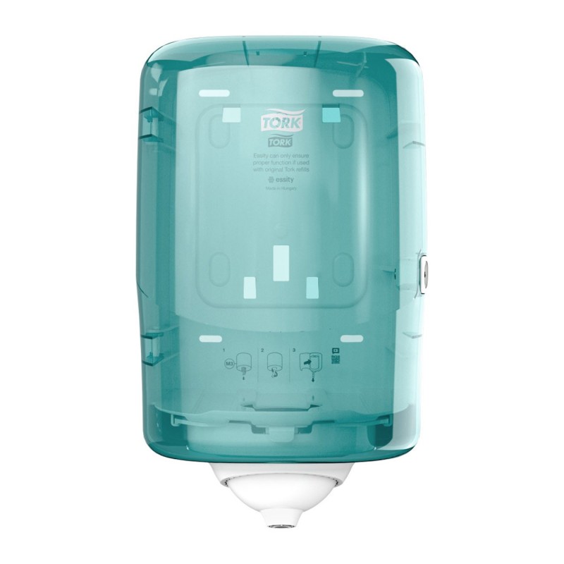Tork Reflex Mini Distributeur à dévidage central feuille-à-feuille M3 - Gamme Performance - Blanc et Turquoise