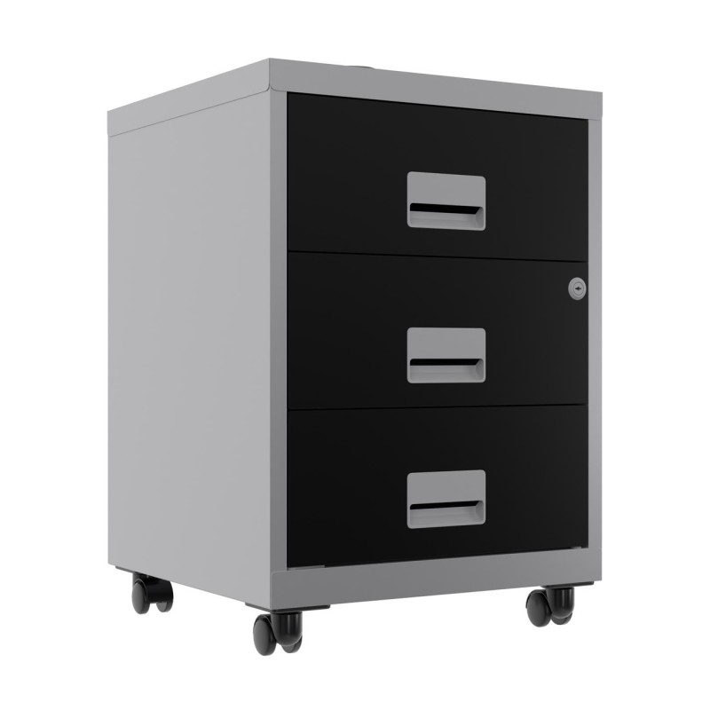 Caisson mobile Pratic - 3 tiroirs - Aluminium - Tiroirs Noir