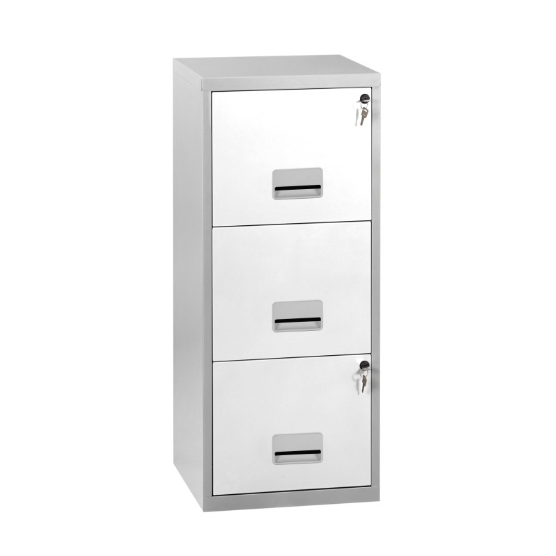 Classeur Pratic - 3 tiroirs - Métal - Corps Aluminium - Façades Blanc