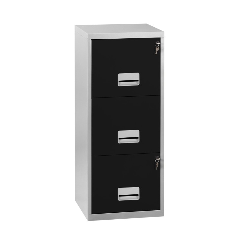 Classeur Pratic - 3 tiroirs - Métal - Corps Aluminium - Façades Noir