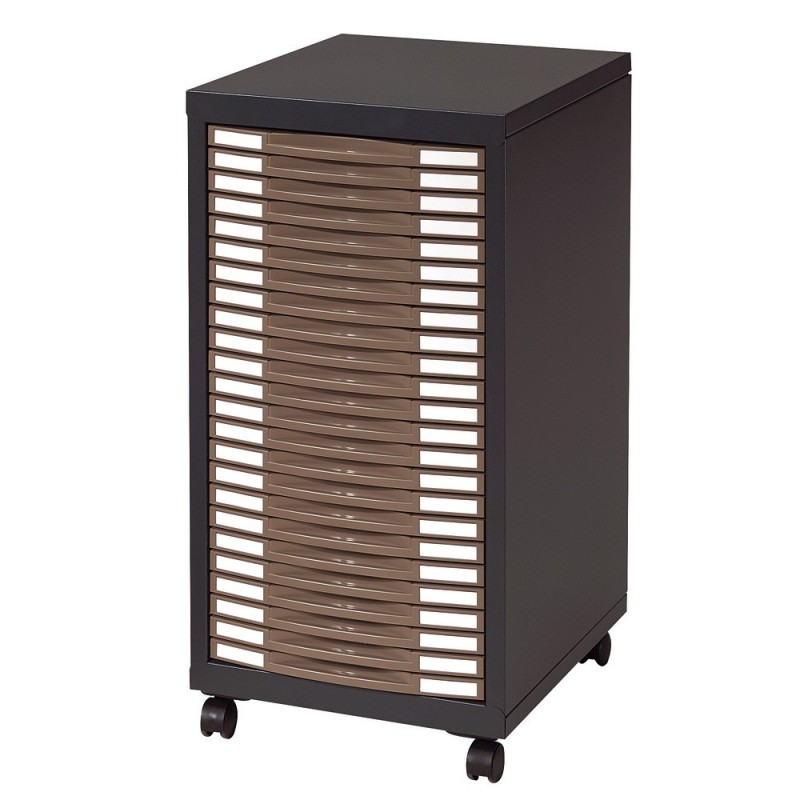 Desserte Discretis 24 tiroirs - Métal - Corps Anthracite - Tiroirs Taupe