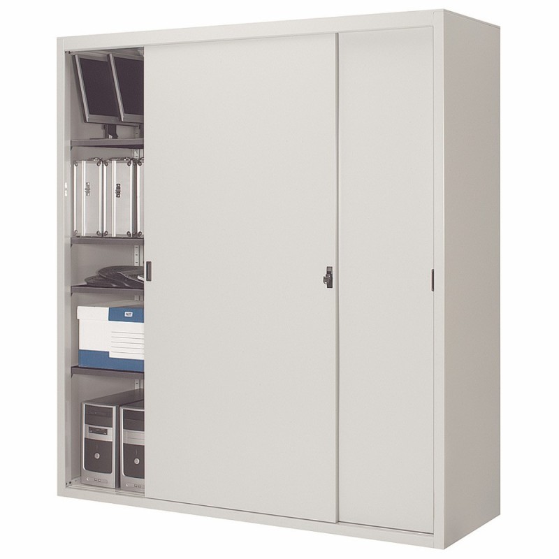 Armoire métal  Maxi Volume - Portes coulissantes -  P.  60 x L.  180 x  H.  200  cm - Corps Gris  - Rideaux Gris