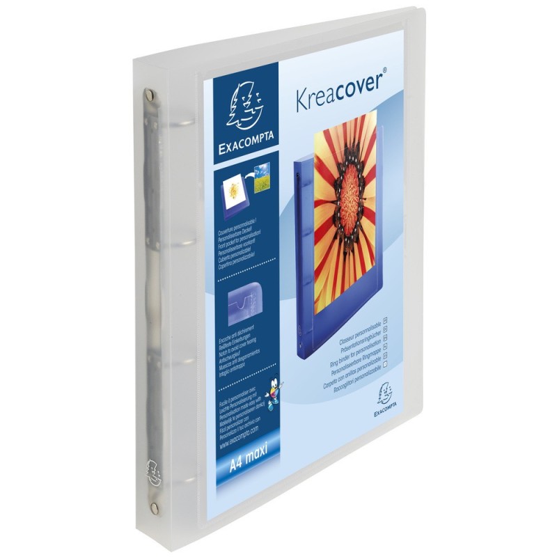 Exacompta Classeur souple 4 anneaux 30 mm Kreacover personnalisable A4 polypropylène translucide - Dos 4 cm - Incolore