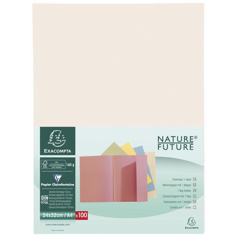 Exacompta Chemise à rabat Future® Jura 160 A4, 200 feuilles, 240 x 320 mmen carte couleur crème, lot de 100