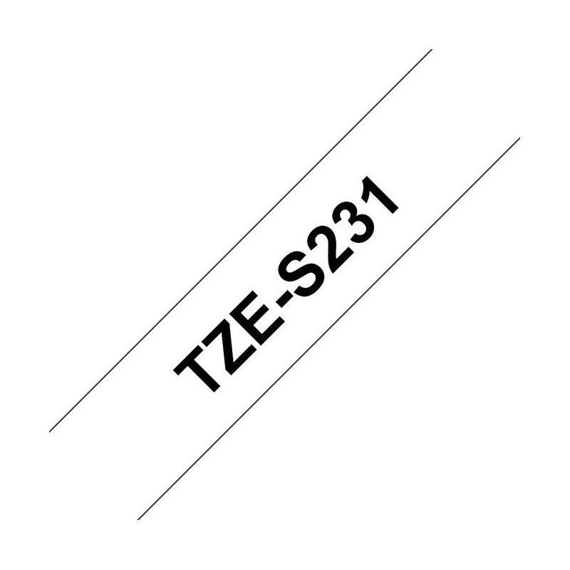 Brother Rouleau de ruban adhésif laminé extra solide, TZe-S231, noir sur blanc, 1,2 cm x 8 m