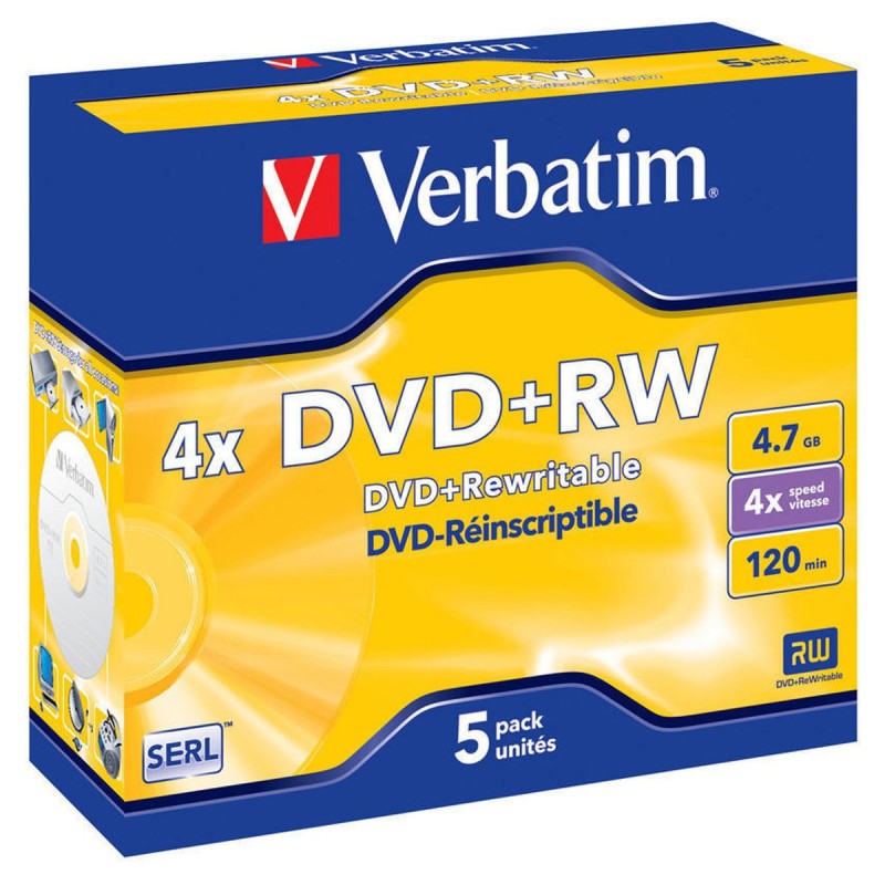 Verbatim DVD+RW vierge réinscriptible 4,7 Go / 120 min vitesse 4 X - Lot de 5