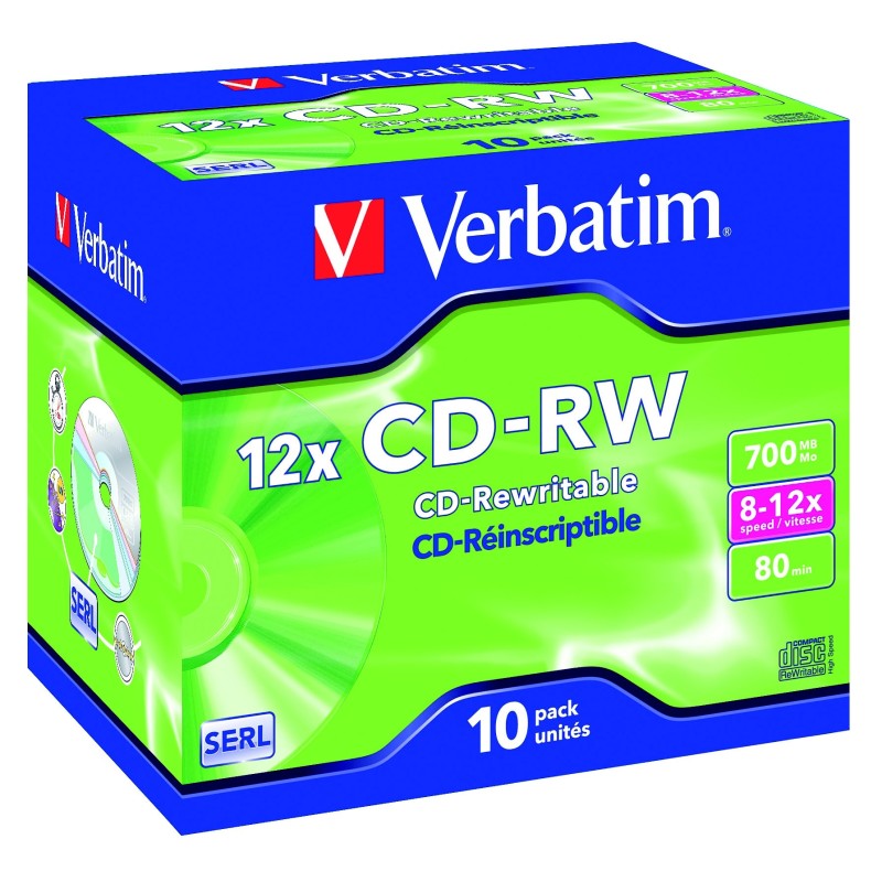 Verbatim CD-RW - 700MB - 8/12X - Boîtier standard - Boîte de 10