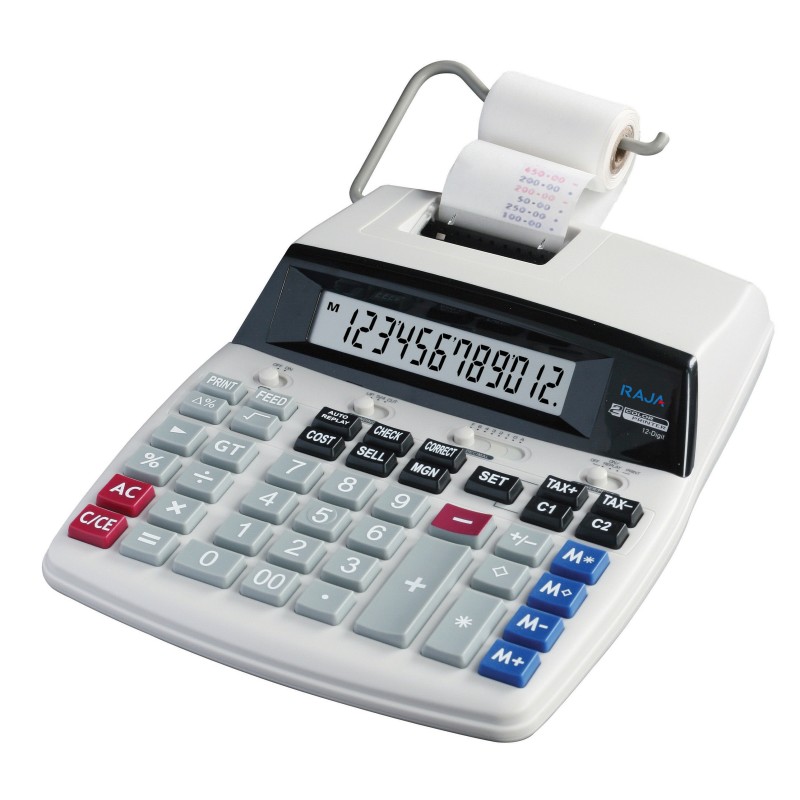 RAJA Calculatrice imprimante D69 écran LCD - 12 chiffres