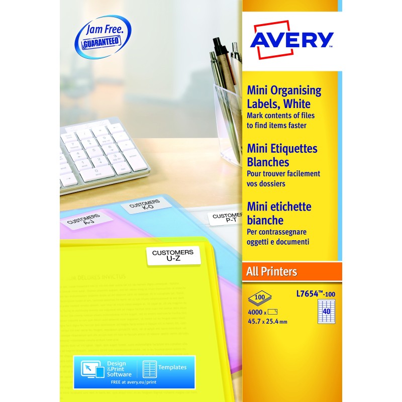 Avery L7654 Mini étiquettes multi-usages blanches 45,7 x 25,4 mm - Boîte de 4000