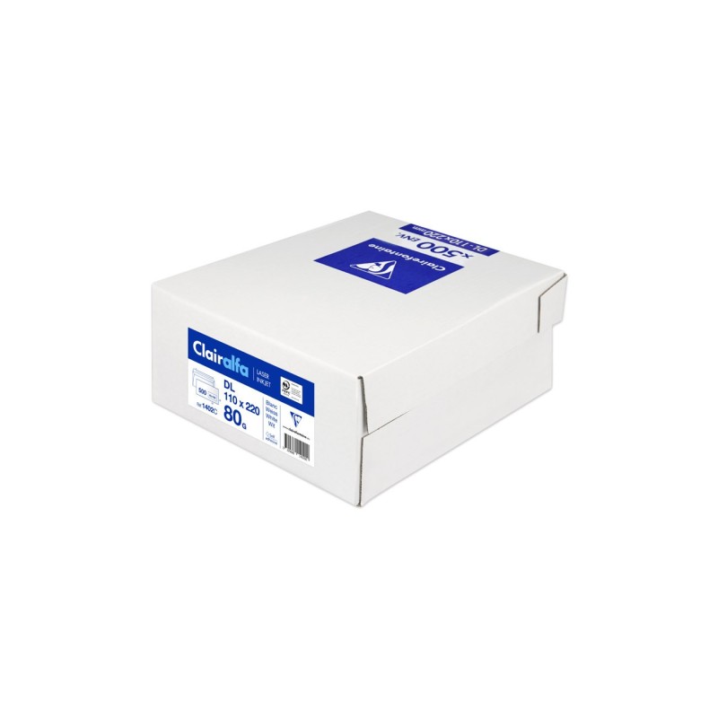 Clairalfa Enveloppe blanche DL 110 x 220 mm 80g fenêtre 45 x 100 mm - autocollante bande protectrice - Lot de 500