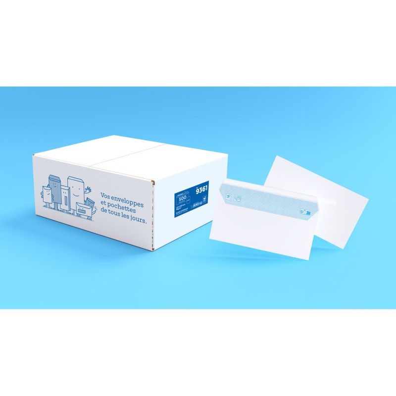 Enveloppe blanche DL 110 x 220 mm 80g sans fenêtre - autocollante bande protectrice - Lot de 500