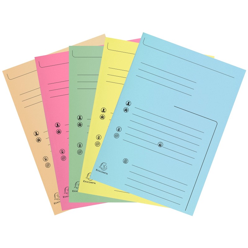 Exacompta Chemises  dossier 2 rabats préimprimée capacité de 200 feuilles A4, carte 240 x 320 mm, Assortis - Lot de 25