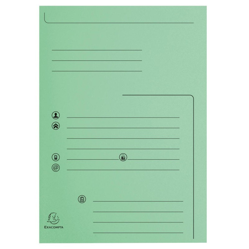Exacompta Chemises  dossier 2 rabats préimprimée capacité de 200 feuilles A4, carte 240 x 320 mm, Vert - Lot de 25